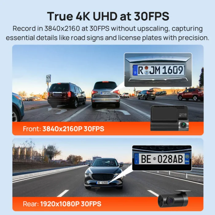 70mai Dashcam A800SE Voiture 4K HDR Avant/Arrière avec GPS et Supercondensateur – Image 4