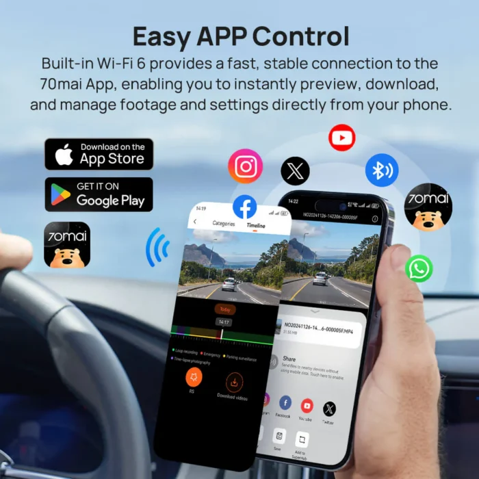 70mai Dashcam A800SE Voiture 4K HDR Avant/Arrière avec GPS et Supercondensateur – Image 5