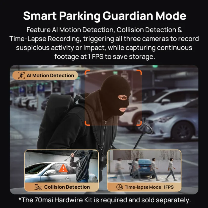 70mai Dashcam T800 Dashcam 4K HDR 3 Canaux – Triple Caméra Avant/Arrière/Intérieure, WiFi 6, GPS & ADAS – Image 8