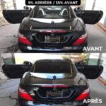 Comparaison avant après teintage de vitres premium sur Mercedes : film solaire 35% avant et 5% arrière