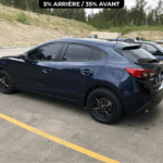 Mazda 3 bleue équipée de films pour vitres teintées premium (35% avant, 5% arrière) pour voiture