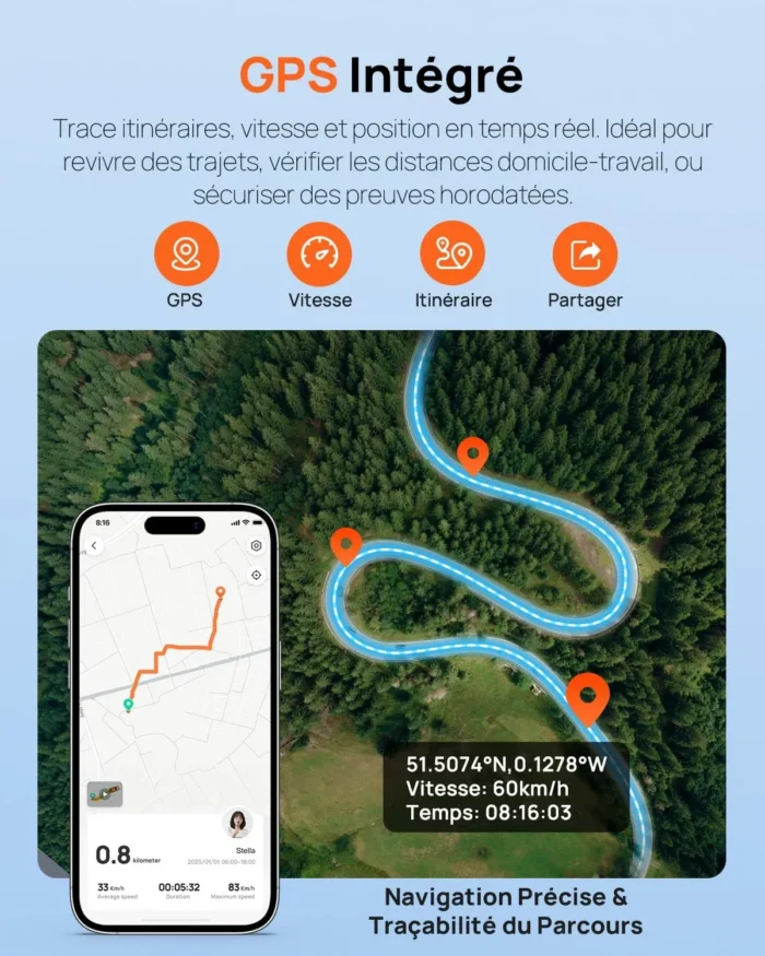 70mai A410 2CH 2.5K HDR avec GPS – Dashcam Avant & Arrière (Supercondensateur) – Image 8
