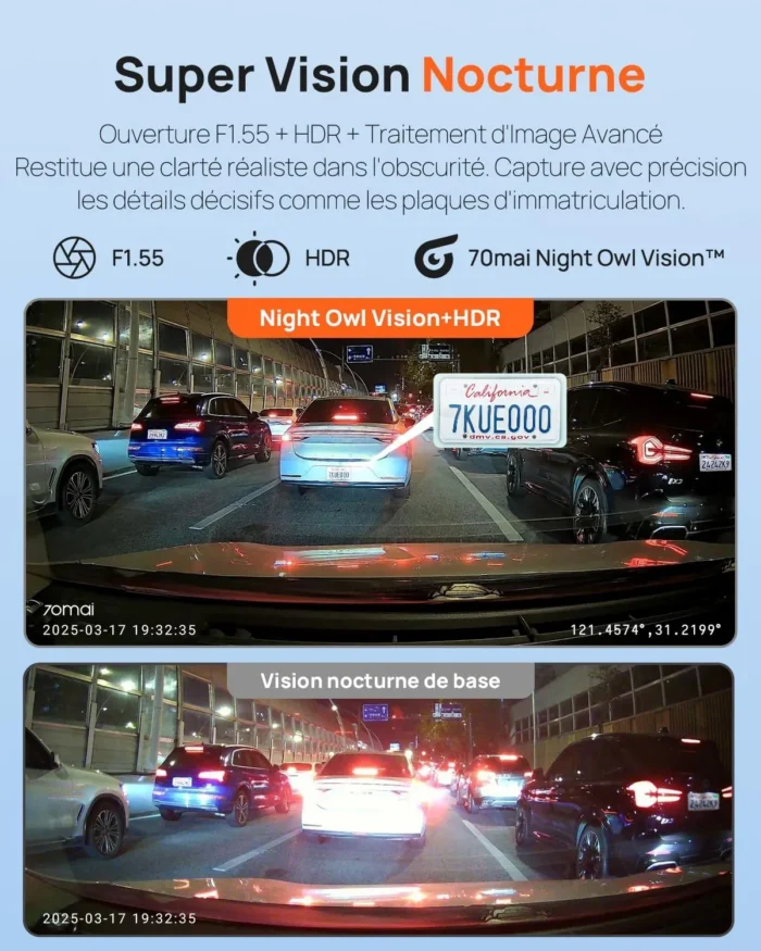 70mai A410 2CH 2.5K HDR avec GPS – Dashcam Avant & Arrière (Supercondensateur) – Image 5