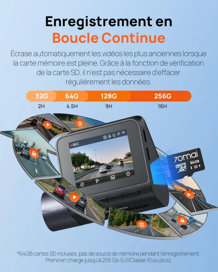 70mai A410 2CH 2.5K HDR avec GPS – Dashcam Avant & Arrière (Supercondensateur) – Image 6