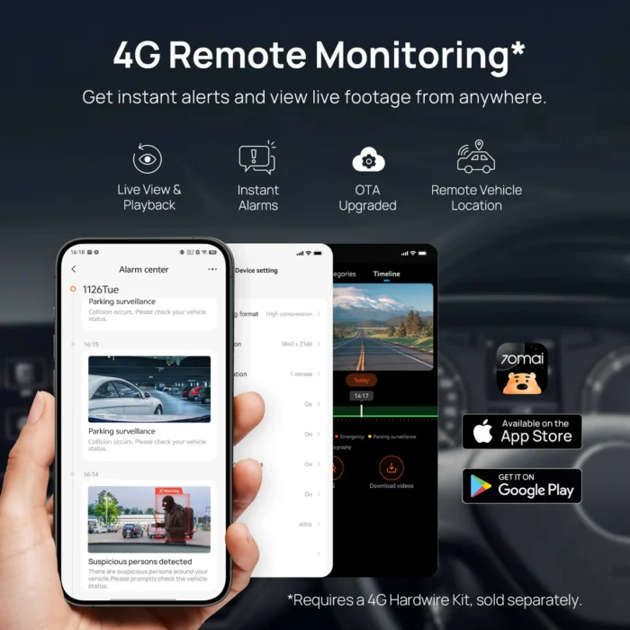 70mai Dash Cam 4K A810S Sony STARVIS 2 IMX678, SuperCapacitor & Supporte 4G LTE GPS – Image 3