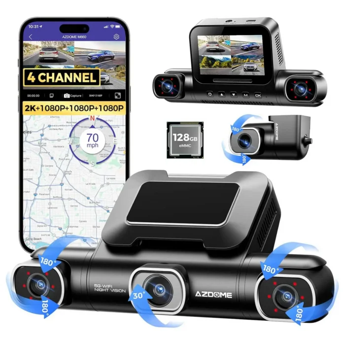 AZDOME M660 4CH 360° – Dashcam 4 Caméras avec Stockage Interne eMMC 128 Go – Image 3