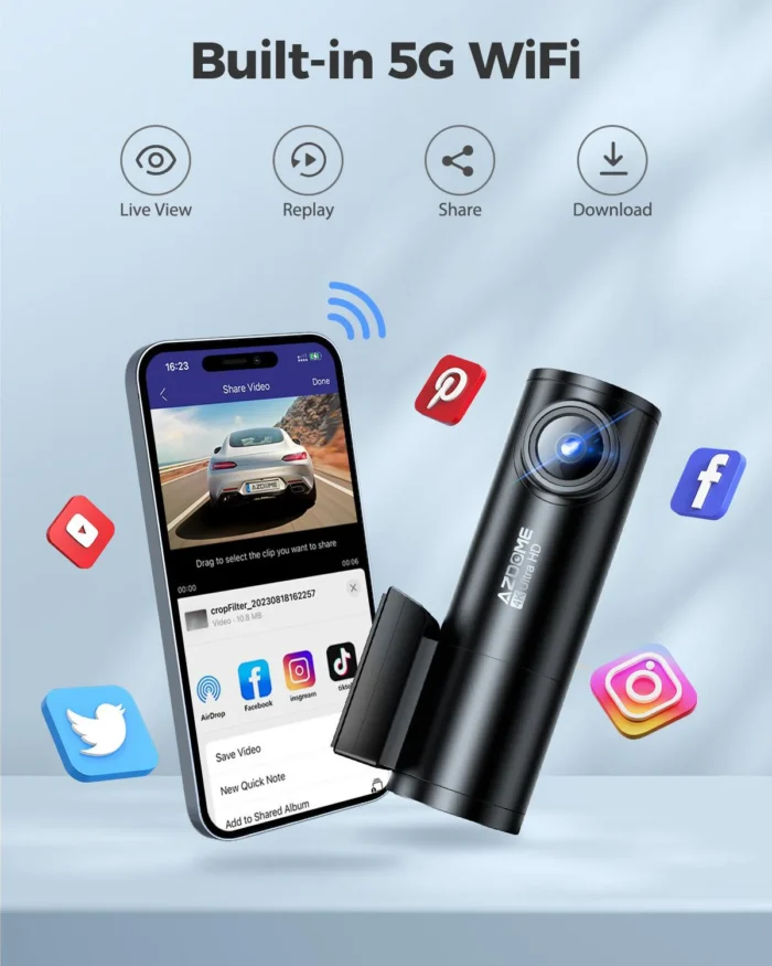 AZDOME M300S 4K – Dashcam 2 Canaux Avant & Arrière avec Wi-Fi 5.8G, GPS et Carte Mémoire 64 Go – Image 3