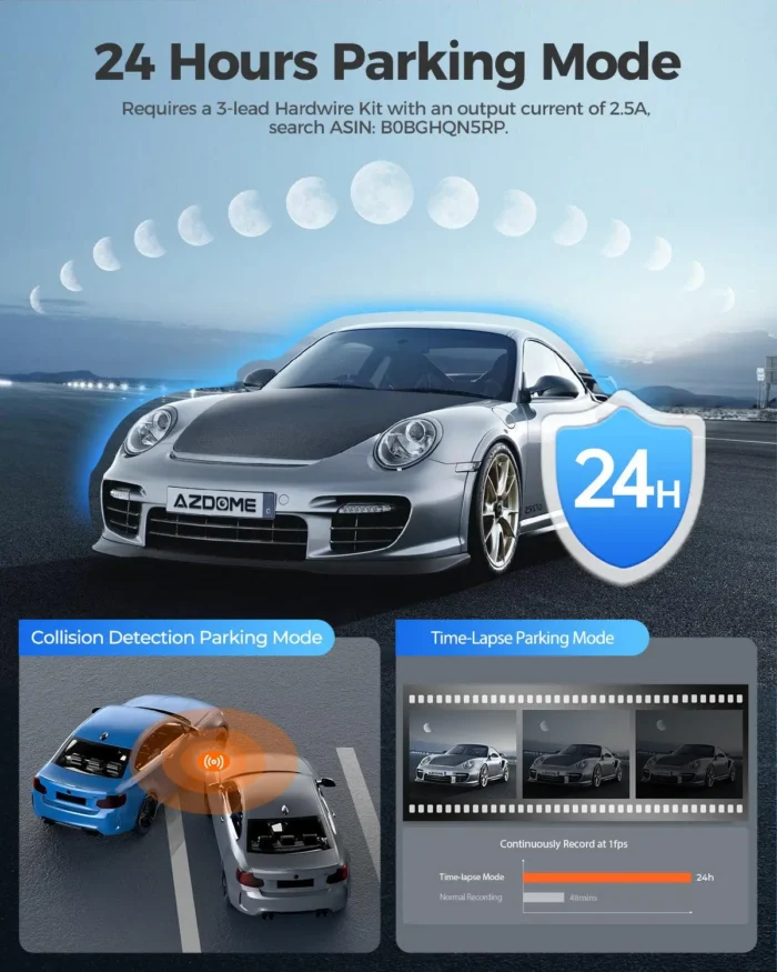 AZDOME M300S 4K – Dashcam 2 Canaux Avant & Arrière avec Wi-Fi 5.8G, GPS et Carte Mémoire 64 Go – Image 8