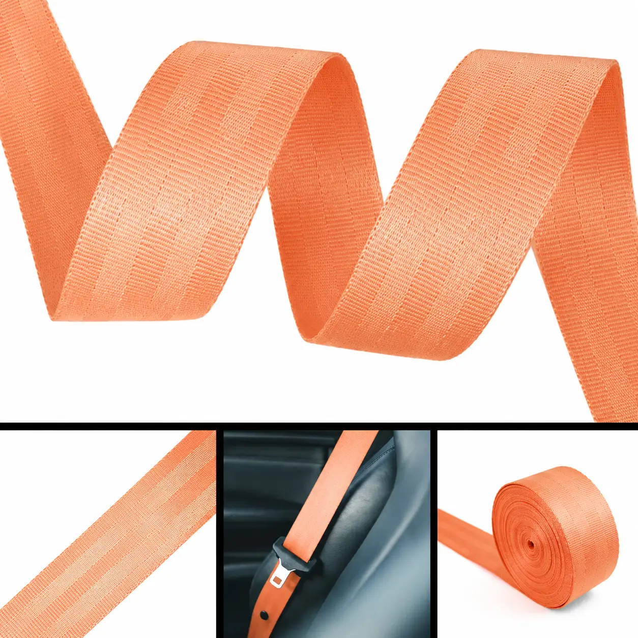 Ceinture de Sécurité Orange Premium | Roh Accessoires Maroc Ceinture de sécurité auto premium orange vif. Personnalisation véhicule élégante et robuste. Accessoire auto Maroc Roh Accessoires.