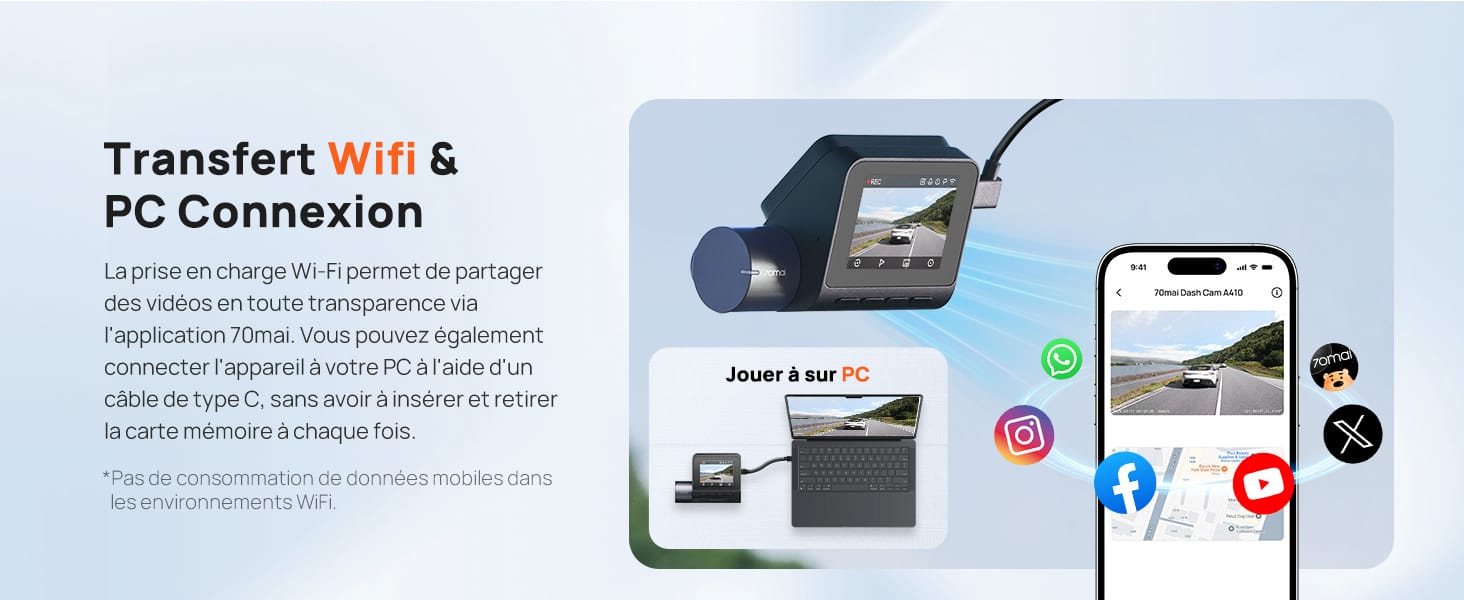 Infographie marketing présentant les caractéristiques et les spécifications du produit pour un adaptateur sans fil, y compris plusieurs photos détaillées du produit et des schémas techniques.